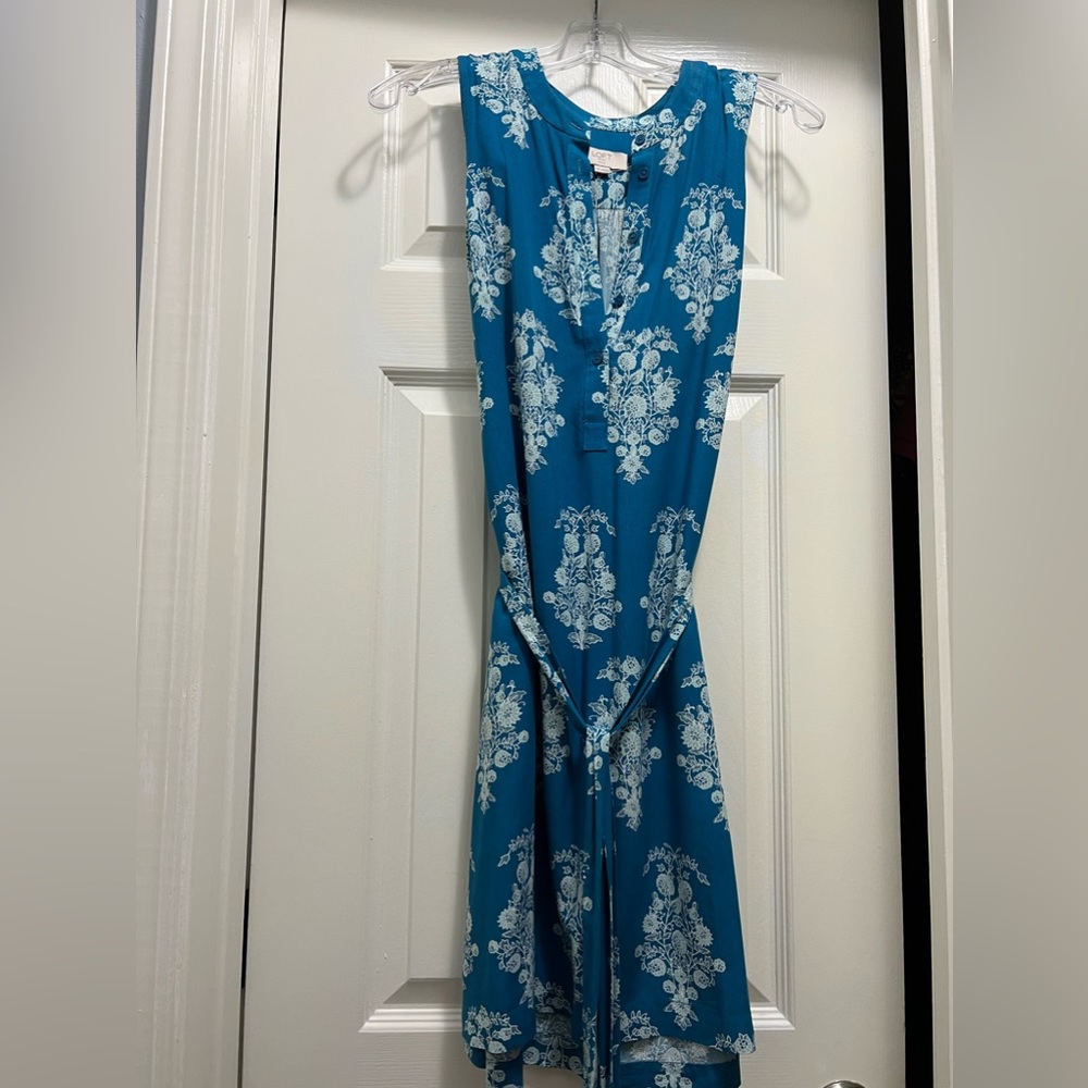Blue and White Patterned Loft Dress